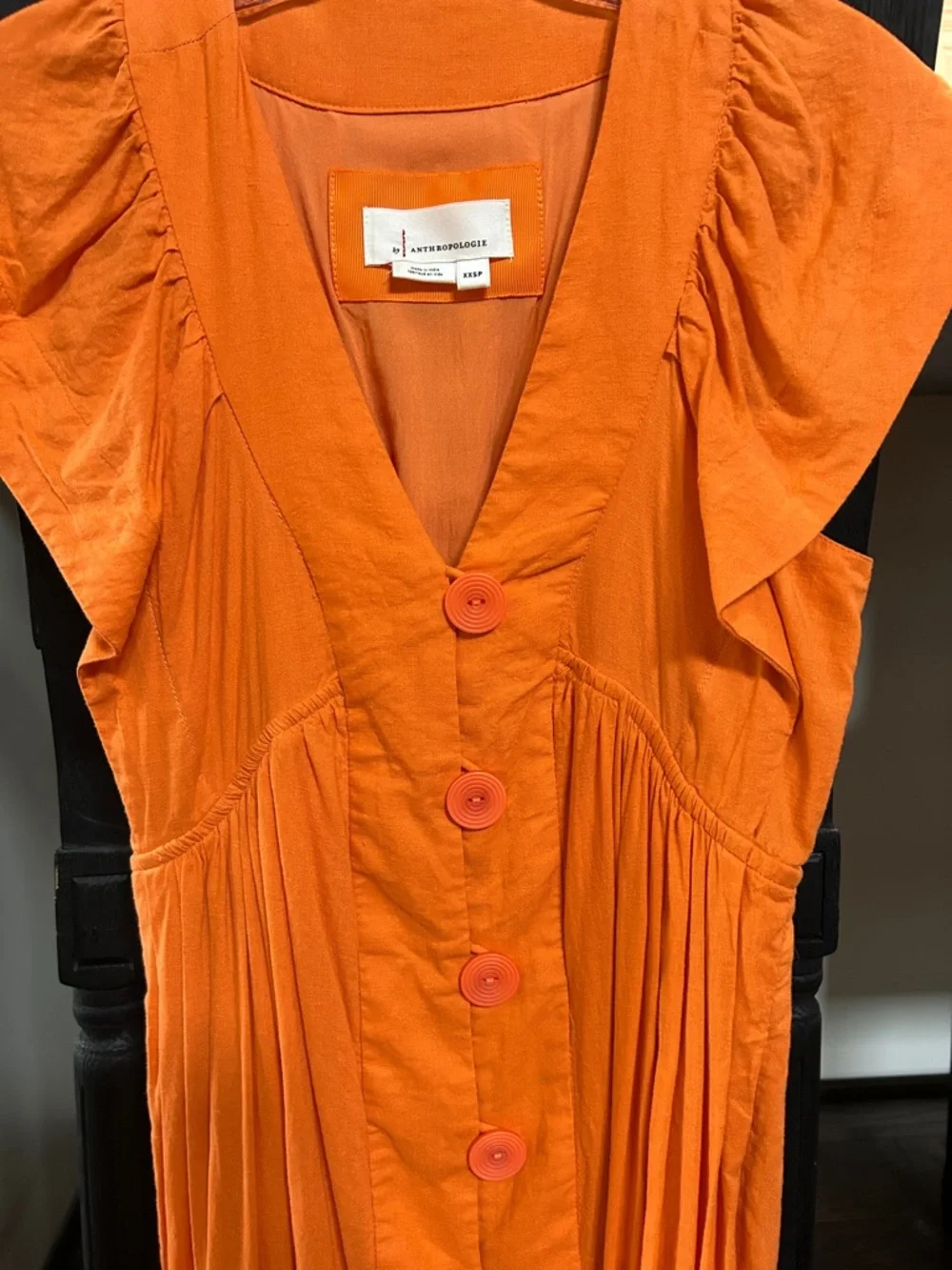 Anthropologie Vibrant Orange Button-petite midi Dress - Picture 5 of 6